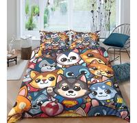 Estampado 3D Cute Animal Faces Cubierta de edredón Ropa de Cama con Funda de Almohada Refinado Protector de edredón Exquisito para familias cercanas Padres Super King（260x220cm）