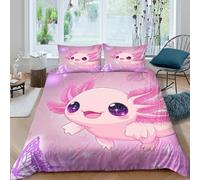 Estampado 3D Cute Axolotl Cubierta de edredón Ropa de Cama con Funda de Almohada Ligero Protector de edredón Lavable para jóvenes Adultos compañeros de Piso Super King（260x220cm）