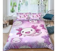 Estampado 3D Cute Axolotl Cubierta de edredón Ropa de Cama con Funda de Almohada Suave Protector de edredón Ligero para Adolescentes compañeros de Piso jóvenes Super King（260x220cm）