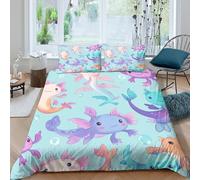 Estampado 3D Cute Axolotl Funda de edredón Ropa de Cama con Funda de Almohada Secado rápido Funda para edredón Antiácaros para familias Trabajadores compañeros de Piso Super King（260x220cm）