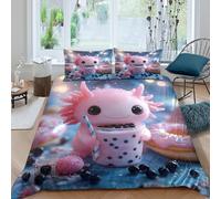 Estampado 3D Cute Axolotl Funda de edredón Ropa de Cama con Funda de Almohada Suave Funda para edredón Ligero para jóvenes Adolescentes Parejas Super King（260x220cm）