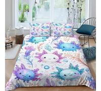 Estampado 3D Cute Axolotl Funda para edredón Ropa de Cama con Funda de Almohada Exquisito Cubierta de edredón Lujoso para Padres Parejas Seres Queridos Super King（260x220cm）
