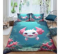 Estampado 3D Cute Axolotl Funda para edredón Ropa de Cama con Funda de Almohada Secado rápido Cubierta de edredón Antiácaros para jóvenes Adultos Trabajadores Super King（260x220cm）