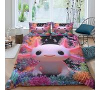 Estampado 3D Cute Axolotl Funda para edredón Ropa de Cama con Funda de Almohada Transpirable Cubierta de edredón Cómodo para compañeros de Piso familias Trabajadores Super King（260x220cm）