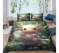 Estampado 3D Cute Axolotl Protector de edredón Ropa de Cama con Funda de Almohada Exquisito Funda de edredón Lujoso para familias Parejas compañeros Super King（260x220cm）