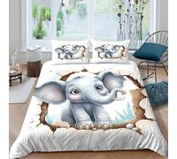 Estampado 3D Cute Baby Elephant Cubierta de edredón Ropa de Cama con Funda de Almohada Duradero Protector de edredón Suave para Estudiantes jóvenes Parejas Adolescentes Super King（260x220cm）