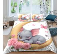 Estampado 3D Cute Baby Elephant Funda para edredón Ropa de Cama con Funda de Almohada Precioso Cubierta de edredón Bonito para Parejas Seres Queridos Padres Super King（260x220cm）