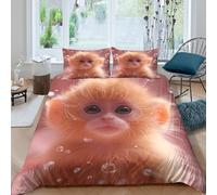 Estampado 3D Cute Baby Monkey Funda de edredón Ropa de Cama con Funda de Almohada Suave Funda para edredón Ligero para Estudiantes jóvenes Adultos compañeros de Piso Super King（260x220cm）