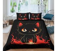 Estampado 3D Cute Black Cat Funda para edredón Ropa de Cama con Funda de Almohada Exquisito Cubierta de edredón Lujoso para Padres Amigos Parejas Super King（260x220cm）