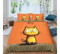 Estampado 3D Cute Cat Drawing Funda de edredón Ropa de Cama con Funda de Almohada Antiácaros Funda para edredón Cómodo para jóvenes Adolescentes Parejas King（220x240cm）