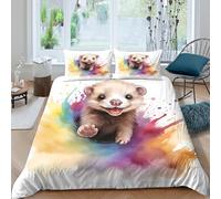 Estampado 3D Cute Ferret Baby Funda de edredón Ropa de Cama con Funda de Almohada Suave Funda para edredón Ligero para Estudiantes jóvenes Adultos compañeros de Piso Super King（260x220cm）