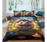 Estampado 3D Cute Hedgehog Funda de edredón Ropa de Cama con Funda de Almohada Secado rápido Funda para edredón Antiácaros para familias Trabajadores compañeros de Piso Double（200x200cm）
