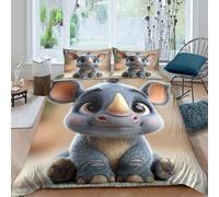 Estampado 3D Cute Rhino Baby Funda de edredón Ropa de Cama con Funda de Almohada Ligero Funda para edredón Lavable para Adolescentes Solteros jóvenes Double（200x200cm）