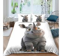 Estampado 3D Cute Rhino Cartoon Funda de edredón Ropa de Cama con Funda de Almohada Suave Funda para edredón Ligero para jóvenes Adolescentes Parejas Single（140x200cm）