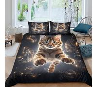 Estampado 3D Cute Tabby Cat Funda de edredón Ropa de Cama con Funda de Almohada Suave Funda para edredón Ligero para jóvenes Adolescentes Parejas Super King（260x220cm）