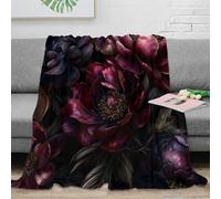 estampado 3D Dark peony flowers manta de cama microfibra ropa de cama cálida y esponjosa botanical arte manta para todas las estaciones transpirable suave para todo el año 80×90inch(200x230cm)