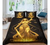 Estampado 3D Diosa Dorada Cubierta de edredón Ropa de Cama Secado rápido Arte de Justicia mítica Protector de edredón Transpirable para Parejas familias Adolescentes Single（135x200cm）