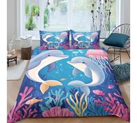 Estampado 3D Dolphin Underwater Scene Cubierta de edredón Ropa de Cama Secado rápido Protector de edredón Antiácaros para Trabajadores Adultos compañeros de Piso King（220x240cm）