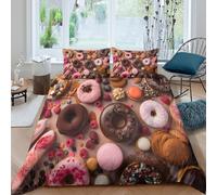 Estampado 3D Donuts Assortment Cubierta de edredón Ropa de Cama con Funda de Almohada Lavable Protector de edredón Extra Suave para Solteros compañeros de Piso jóvenes Single（140x200cm）