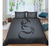 Estampado 3D Dragon Tattoo Cubierta de edredón Ropa de Cama con Funda de Almohada Cómodo Protector de edredón Duradero para jóvenes Adultos compañeros de Piso Double（200x200cm）