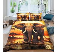 Estampado 3D Elefante Africano Cubierta de edredón Ropa de Cama Calidad Arte de la Vida Silvestre al Atardecer Protector de edredón Refinado para familias cercanas compañeros Single（135x200cm）