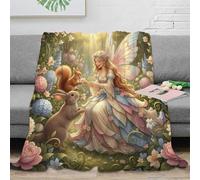 Estampado 3D Enchanted Fairy Manta Microfibra Ropa de Cama Anti-Bolitas y cálida Fantasy Garden Scene Plaid Compacto para Regalos de graduación 70×80inch(180x200cm)