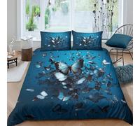 Estampado 3D Enjambre de Mariposas Protector de edredón Ropa de Cama con Funda de Almohada Calidad Arte fantástico Azul Funda de edredón Refinado para Amigos compañeros Padres Single（135x200cm）