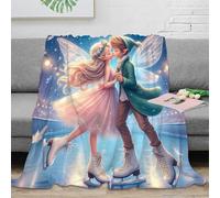 Estampado 3D Fairy Couple Manta de Cama Microfibra Ropa de Cama Anti-Bolitas Fantasy Ice Skating Scene Manta de Cama cálida para jóvenes Solteros en monoambiente 60x80inch(150x200cm)