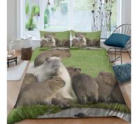 Estampado 3D Familia de capibaras Funda de edredón Ropa de Cama Lujo Escena Vida Silvestre Naturaleza Funda para edredón Calidad para Amigos compañeros familias Single（135x200cm）