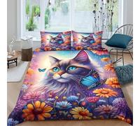 Estampado 3D Fantasy Cat Art Funda para edredón Ropa de Cama con Funda de Almohada Duradero Cubierta de edredón Suave para Estudiantes residentes compañeros de Piso Double（200x200cm）