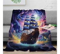 Estampado 3D Fantasy Ship Sailing Manta Ropa de Cama cálida y Transpirable Space Fantasy Arte Manta de habitación Suave Anti-Bolitas no desprende Pelusa para habitación 60x80inch(150x200cm)