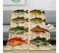 estampado 3D fish ilustracions manta microfibra ropa de cama esponjosa y cálida Natural history manta térmica transpirable anti-bolitas no desprende pelusa para uso doméstico 70×80inch(180x200cm)