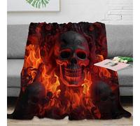 Estampado 3D Flaming Skull Arte Manta Ropa de Cama cálida y Transpirable Dark Fantasy Design Manta de habitación Suave Anti-Bolitas no desprende Pelusa para habitación 60x80inch(150x200cm)