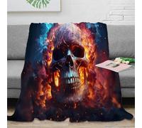 Estampado 3D Flaming Skull Manta de Cama Microfibra Ropa de Cama esponjosa y cálida Digital Fantasy Arte Manta de sofá Lavable para Regalos de Bienvenida a casa 80×90inch(200x230cm)