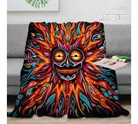 estampado 3D flaming skull manta de siesta microfibra ropa de cama suave y cálida vibrant psychedelic arte manta de descanso transpirable lavable para amantes del confort 70×80inch(180x200cm)