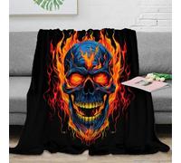 estampado 3D flaming skull manta microfibra ropa de cama lavable en lavadora vibrant gothic arte plaid térmico anti-bolitas no desprende pelusa para uso doméstico diario 70×80inch(180x200cm)