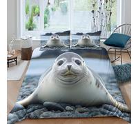 Estampado 3D Foca Linda Funda para edredón Ropa de Cama con Funda de Almohada Lujoso Naturaleza y Vida Silvestre Cubierta de edredón Precioso para Parejas Amigos compañeros Single（135x200cm）