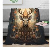Estampado 3D Forest Deer Arte Manta de habitación Microfibra Ropa de Cama Elegante Mythical Fantasy Manta de Cama Suave para Regalos para recién Casados 50x60inch(127x152cm)