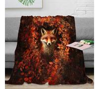 Estampado 3D Fox in Autumn Leaves Manta de sofá Microfibra Ropa de Cama esponjosa y cálida Nature Wildlife Manta de salón Transpirable Anti-Bolitas para salón 80×90inch(200x230cm)