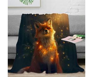 Estampado 3D Fox with Lights Plaid térmico Microfibra Ropa de Cama Premium Fantasy Glowing Animal Manta térmica no desprende Pelusa para Regalos de Invierno 50x60inch(127x152cm)