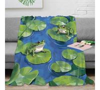 Estampado 3D Frog on Lily Pad Manta térmica Microfibra Ropa de Cama Suave Nature ilustracion Plaid térmico Esponjoso y cálido Anti-Bolitas no desprende Pelusa para Invierno 70×80inch(180x200cm)