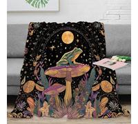 Estampado 3D Frog on Mushroom Manta de Oficina Microfibra Ropa de Cama no desprende Pelusa Fantasy Arte Design Manta de Descanso cálida para Regalos para Profesionales 50x60inch(127x152cm)