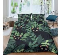 Estampado 3D Gatos Negros en la Jungla Cubierta de edredón Ropa de Cama con Funda de Almohada Transpirable Naturaleza ilustrada Protector de edredón para niños Estudiantes Solteros Single（135x200cm）