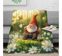 Estampado 3D GNOME on Swing Manta para Todas Las Estaciones Ropa de Cama Anti-Bolitas Fantasy Garden Scene Manta versátil no desprende Pelusa para Estudiantes Todo el año 80×90inch(200x230cm)