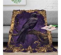 Estampado 3D Gothic Raven frazada Microfibra Ropa de Cama Premium Dark Fantasy ilustracion Manta térmica Transpirable para Regalos para Familiares 40x50inch(100x130cm)