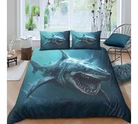Estampado 3D Gran Ataque de Tiburones Funda para edredón Ropa de Cama Precioso Estilo depredador Marino Cubierta de edredón Bonito para Amigos Abuelos compañeros Single（135x200cm）