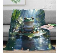 Estampado 3D Green Frog in Pond Manta de Oficina Microfibra Ropa de Cama Elegante Nature Wildlife Arte Manta de Descanso Suave para Regalos para Trabajadores 70×80inch(180x200cm)