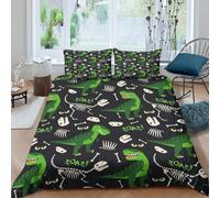Estampado 3D Green T-Rex Dinosaur Protector de edredón Ropa de Cama con Funda de Almohada Exquisito Funda de edredón Lujoso para familias Parejas compañeros Single（140x200cm）