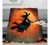 estampado 3D Halloween witch manta para todas las estaciones microfibra ropa de cama suave spooky night scene plaid versátil cálido y esponjoso anti-bolitas para cada estación 60x80inch(150x200cm)