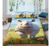 Estampado 3D Happy Rhino Funda de edredón Ropa de Cama con Funda de Almohada Antiácaros Funda para edredón Lavable para Solteros jóvenes Adultos Double（200x200cm）